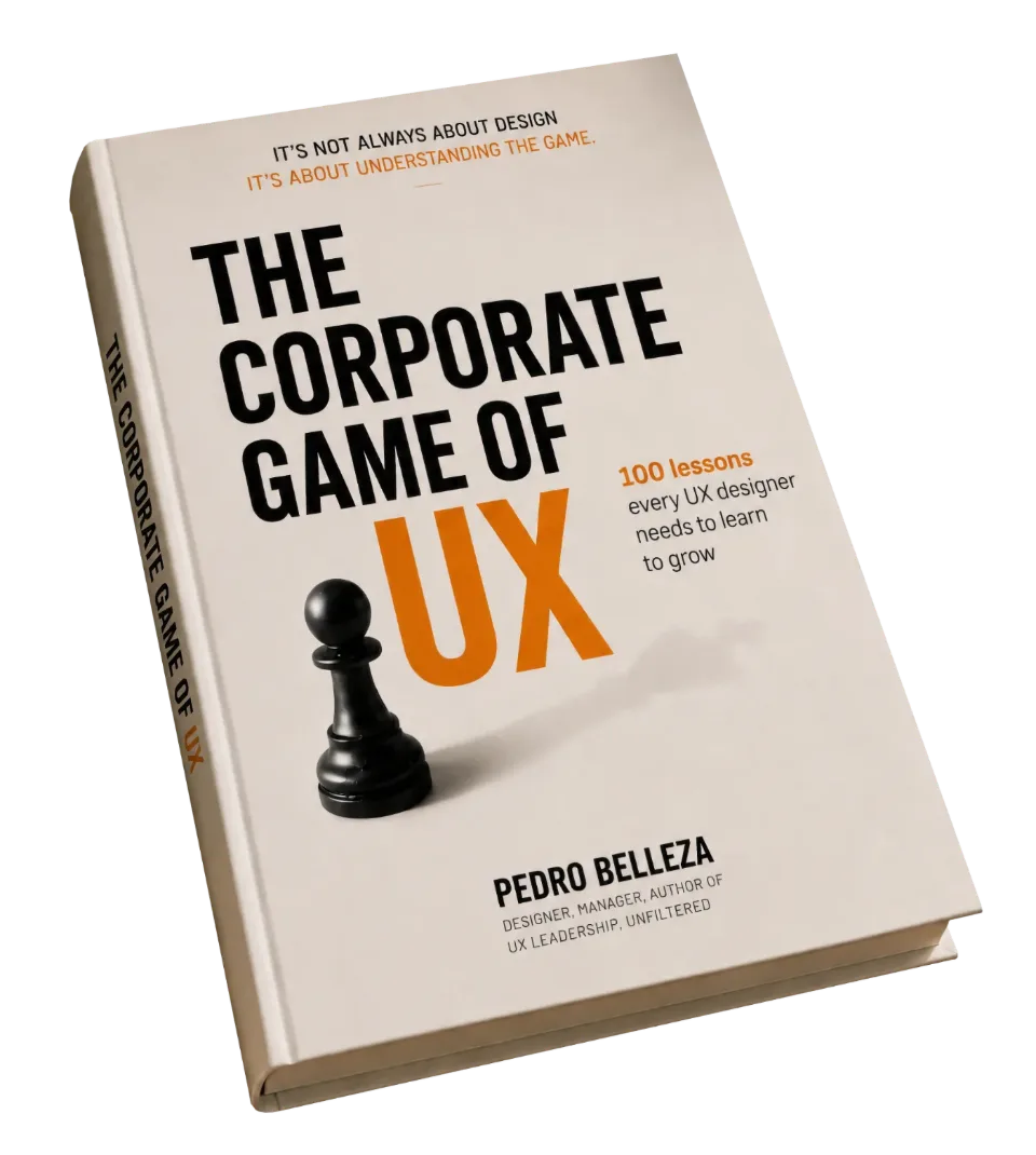 3D cover of the book The Corporate Game of UX, by Pedro Belleza